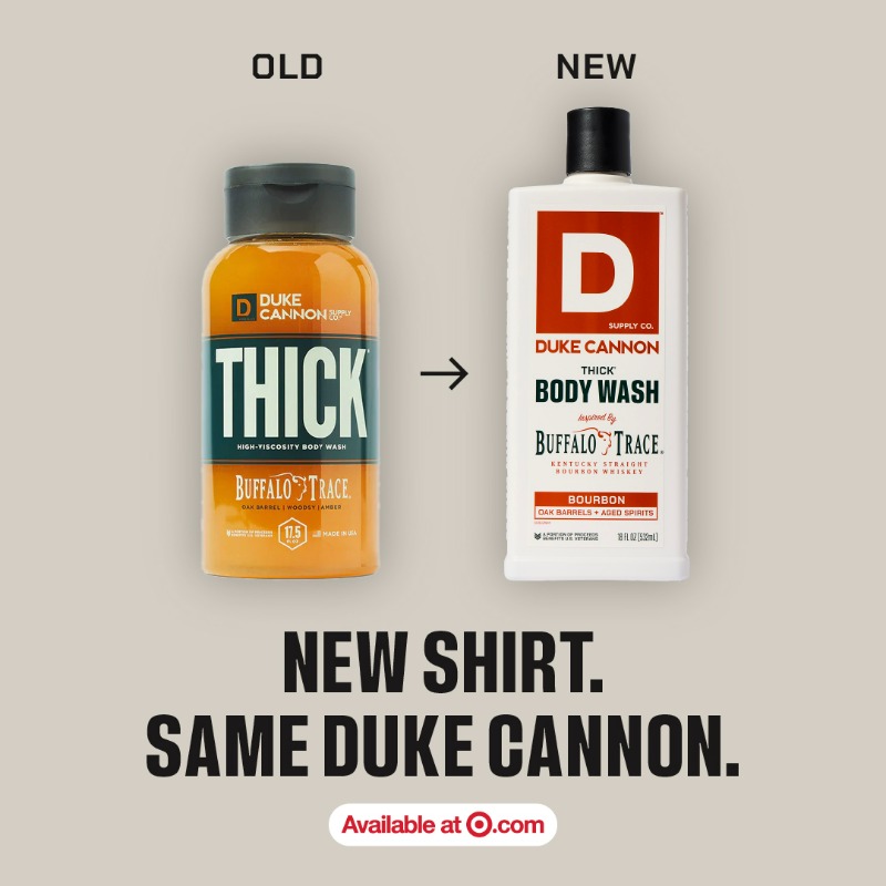 DukeCannon's tweet photo. Formulated with a significantly higher viscosity to work effectively on your body, not spill pitifully down the drain.