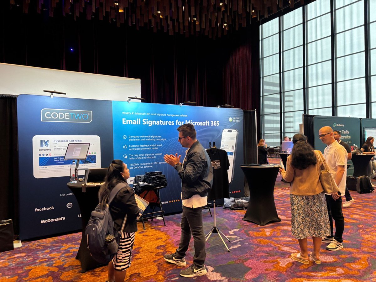 CodeTwoSoftware's tweet image. We’re at TechCon 365 – you’ll find us at booth #313/412, so come say hi if you’re around. At 1:30 PM local time, at the Insight Studio, Adrian, our Senior Customer Success Manager, will be sharing tips and tricks on email signature and branding automation. Come and see!