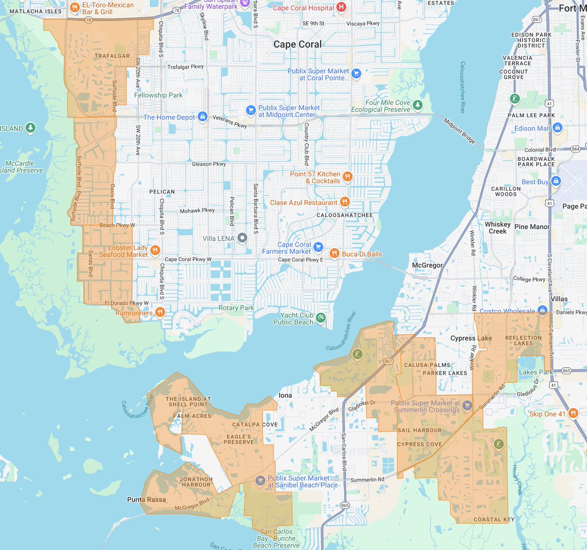 LCMCD will be providing treatments by truck (areas in orange) this evening 6/25/2025. For more information: lcmcd.com/treatment-sche…