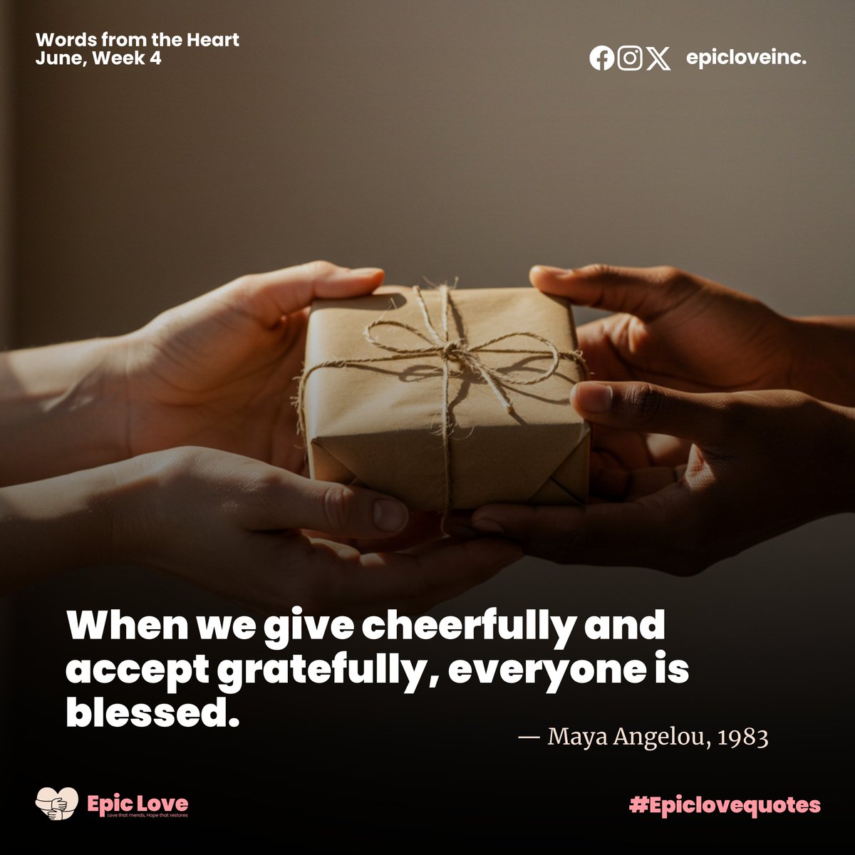 ProjectEpicLove's tweet photo. Giving is sacred. It transforms the giver and the receiver. As this week goes on, may your hands be open—and your heart full of gratitude.
#epiclove
#epiclovequotes
#midweekrefill https://t.co/aPCh5FbI1w