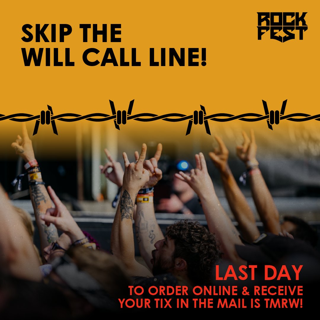 🚨 LAST CHANCE 🚨
Skip the wait. Tomorrow is your final shot to order online + get your tickets shipped straight to your mailbox.
🖐️ No will call. No waiting. Just straight-up rock ‘n’ roll.