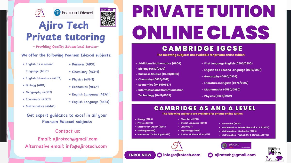 ajirotech's tweet image. Enrol your child into our online private tutoring for CIE IGCSE, Edexcel IGCSE and A Level @BWGovernment @LifeSaudiArabia @moi_bahrain @qatarliving @MofaQatar_EN @visitdubai @Sweden @Huawei_Europe @hci_pretoria @PMOIndia @CNN @BBC @10DowningStreet 
#igcse #alevel #ajirotech