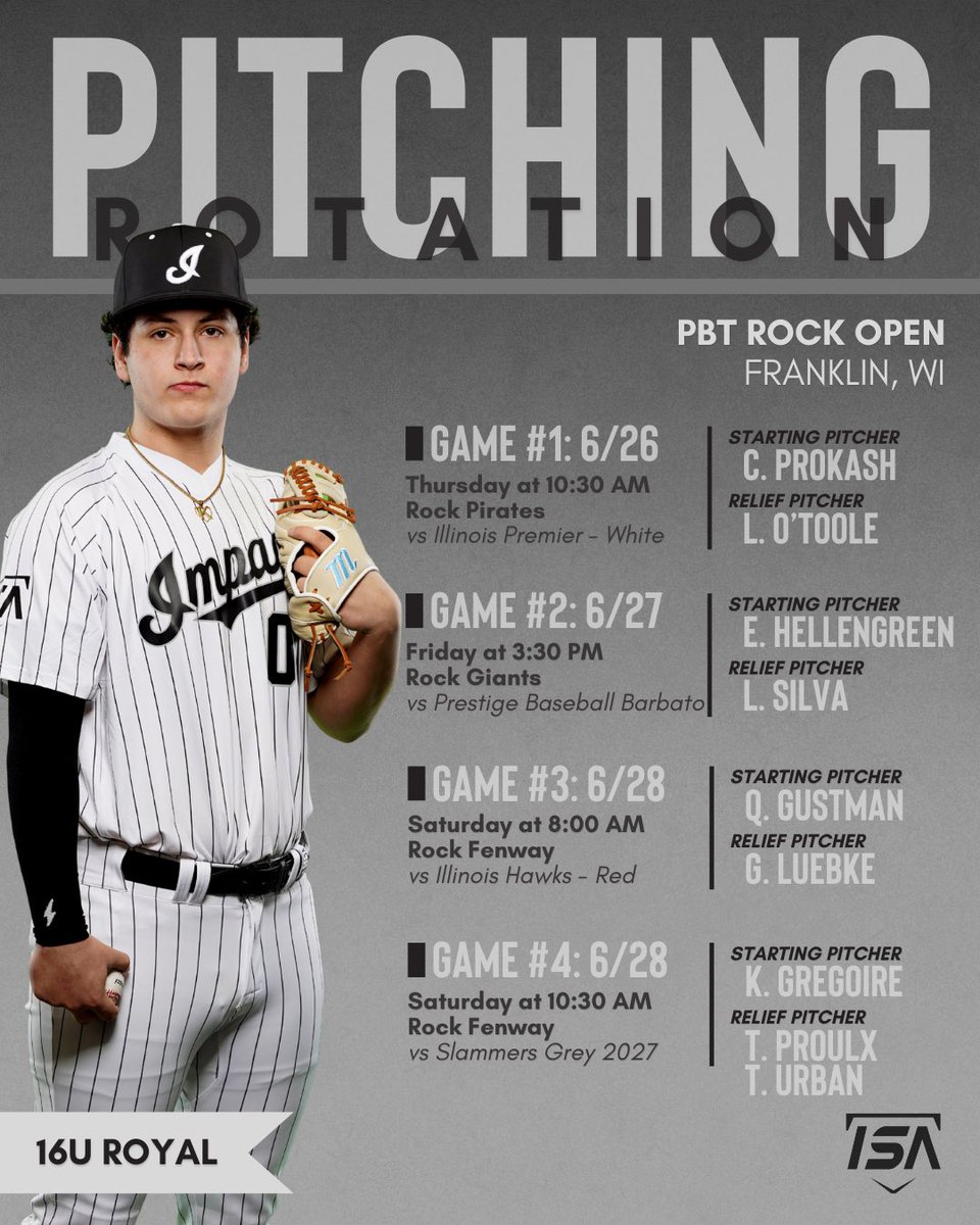 🚨16U ROYAL PITCHING ROTATION🚨

PBT Rock Open @pbrtournaments @prepbaseballwi 

Player Profiles: isarecruiting.com/16u-royal-base…

#isaproud #makeanimpact #tournamentseason #pitchingrotation