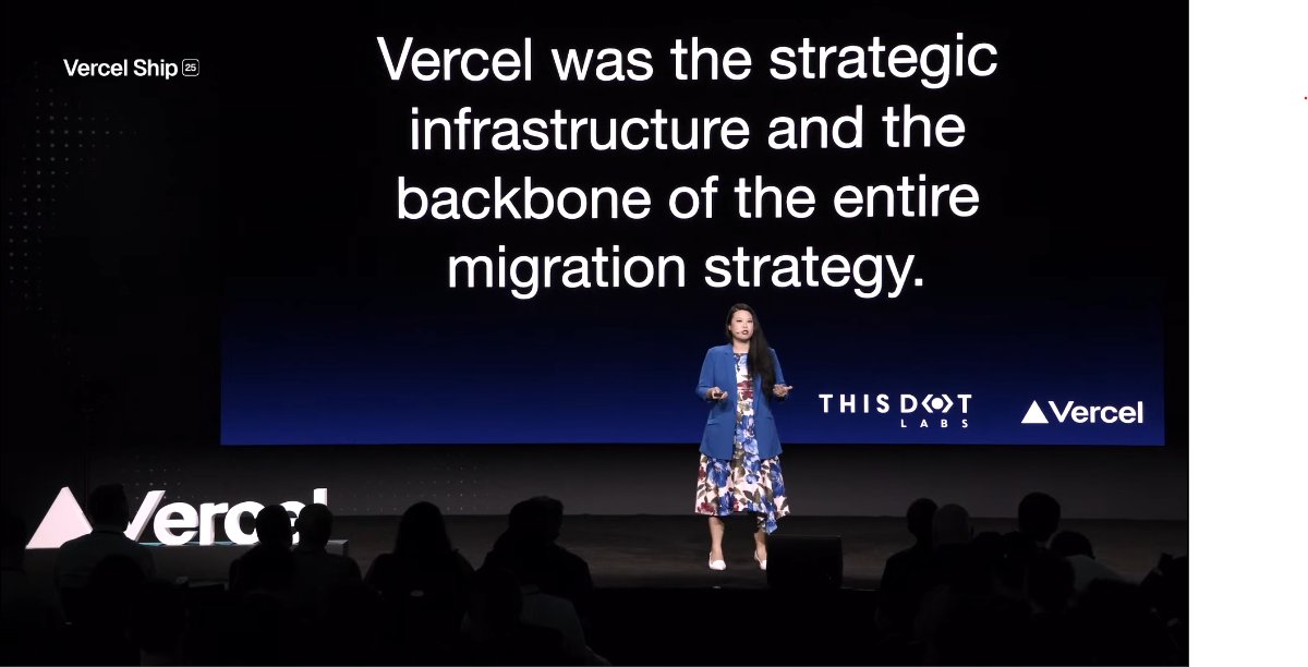 morlandojohnson's tweet photo. Fantastic talk by @ladyleet  of @ThisDotLabs  on how they're using Vercel as the backbone of their migration strategy.

#vercelship https://t.co/th2LMEQWVF