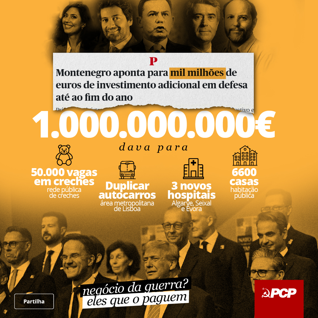 🚨 "Montenegro aponta para mil milhões de euros de investimento adicional em defesa até ao fim do ano" 🚨

💰 Mil milhões de euros dava para:

👶 50.000 vagas em creches (rede pública de creches)
🚌 Duplicar autocarros área metropolitana de Lisboa
🏥 3 novos hospitais (como os do