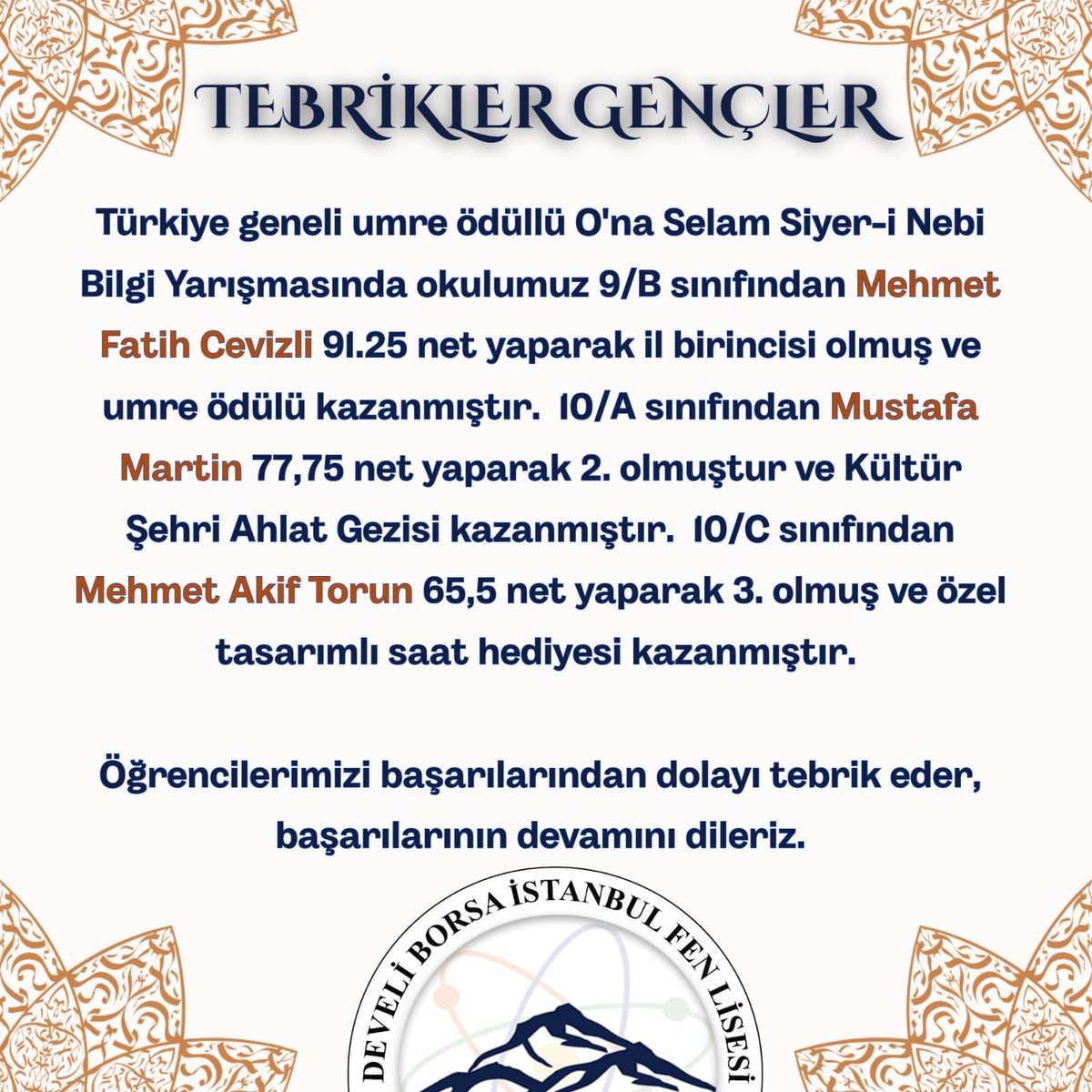 develifenlisesi's tweet image. Öğrencilerimizi tebrik ediyoruz.