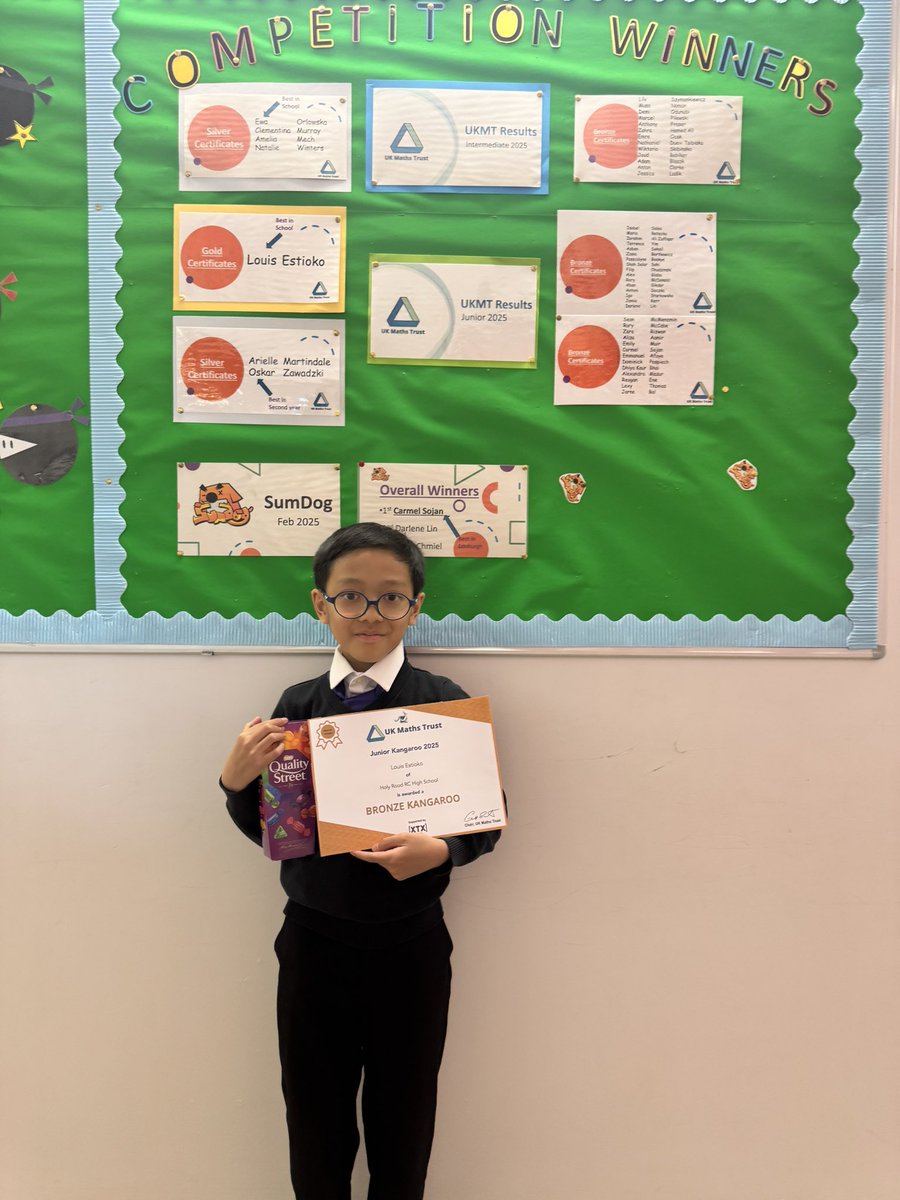 Holy Rood Maths (@mathsholyrood) on Twitter photo Well done to Louis who achieved a gold award in the UKMT junior challenge, then a bronze in the Regional Kangaroo final! We are so proud of you! #inspiringmathematician <a href="/UKMathsTrust/">UK Maths Trust</a> Well done to Louis who achieved a gold award in the UKMT junior challenge, then a bronze in the Regional Kangaroo final! We are so proud of you! #inspiringmathematician <a href="/UKMathsTrust/">UK Maths Trust</a>