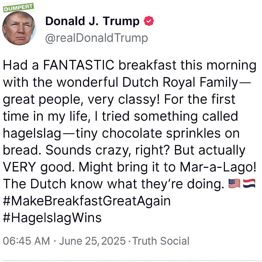 Trump onboarding the masses to broodje hagelslag!!