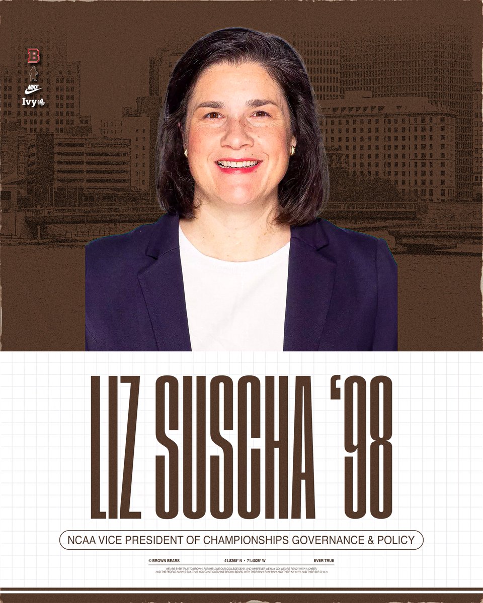 Brown Women’s Basketball (@brownu_wbb) on Twitter photo Congratulations to former women's basketball player, and Brown Athletic Hall of Famer Liz Suscha '98 on being named the NCAA’s Vice President of Championships Governance and Policy!
📰 tinyurl.com/2uce53xv
<a href="/BrownU_Bears/">Brown Athletics</a> <a href="/NCAA/">NCAA</a> <a href="/IvyLeague/">Ivy League</a>
#EverTrue #NEXT Congratulations to former women's basketball player, and Brown Athletic Hall of Famer Liz Suscha '98 on being named the NCAA’s Vice President of Championships Governance and Policy!
📰 tinyurl.com/2uce53xv
<a href="/BrownU_Bears/">Brown Athletics</a> <a href="/NCAA/">NCAA</a> <a href="/IvyLeague/">Ivy League</a>
#EverTrue #NEXT