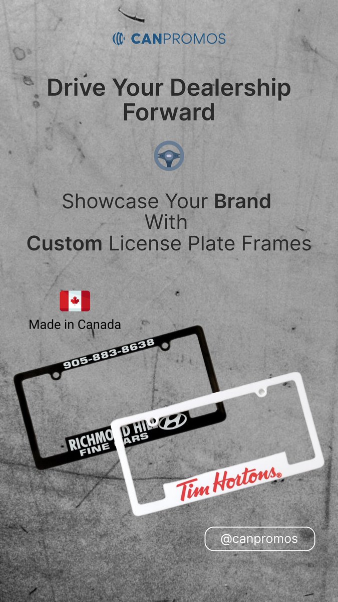 Custom license plate frames offer a unique way to express personal branding or promote businesses. 🌟 Measuring 160 x 315mm, they turn every drive into a marketing opportunity!
.
.
canpromos.ca/product/licens…

#customlicenseplateframes