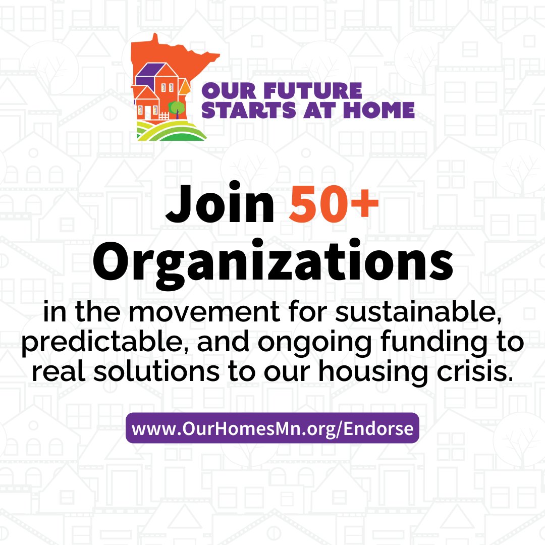 Our coalition includes more than 60 housing, faith, and community groups joining together for an amendment to the Minnesota State Constitution to dedicate sustainable, predictable, and ongoing funding to real solutions to our housing crisis. Learn more: ourhomesmn.org