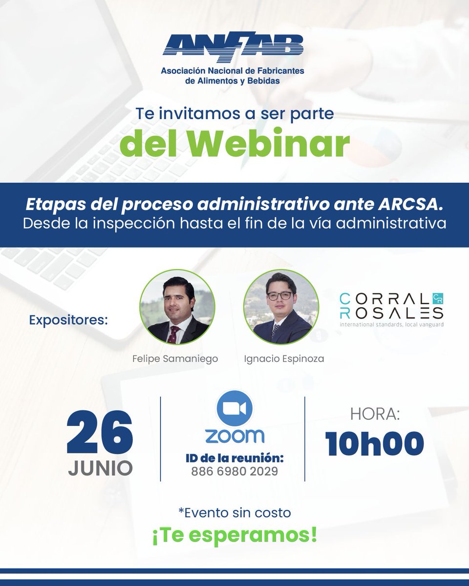 Acompáñanos en este webinar, donde nuestros expertos explicarán cada etapa del proceso administrativo ante ARCSA: desde la inspección hasta el cierre del procedimiento.

📆 Jueves, 26 de junio
⏰ 10:00 AM a 12:00 PM
💻 Modalidad virtual

👉 Regístrate: us02web.zoom.us/webinar/regist…