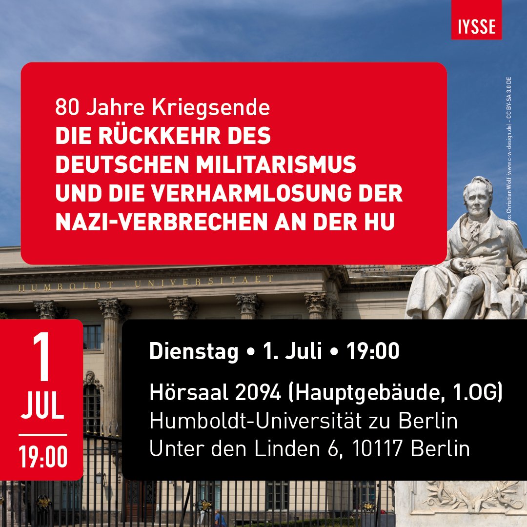 IYSSE_DE's tweet image. Die HU gehört zu den ideologischen Zentren der Kriegsentwicklung. Die Unileitung unterstützt nicht nur rechtsradikale Professoren, sondern betreibt selbst Kriegspropaganda und geht mit Polizeigewalt gegen kritische Studierende vor. Darüber wollen wir mit Euch diskutieren.