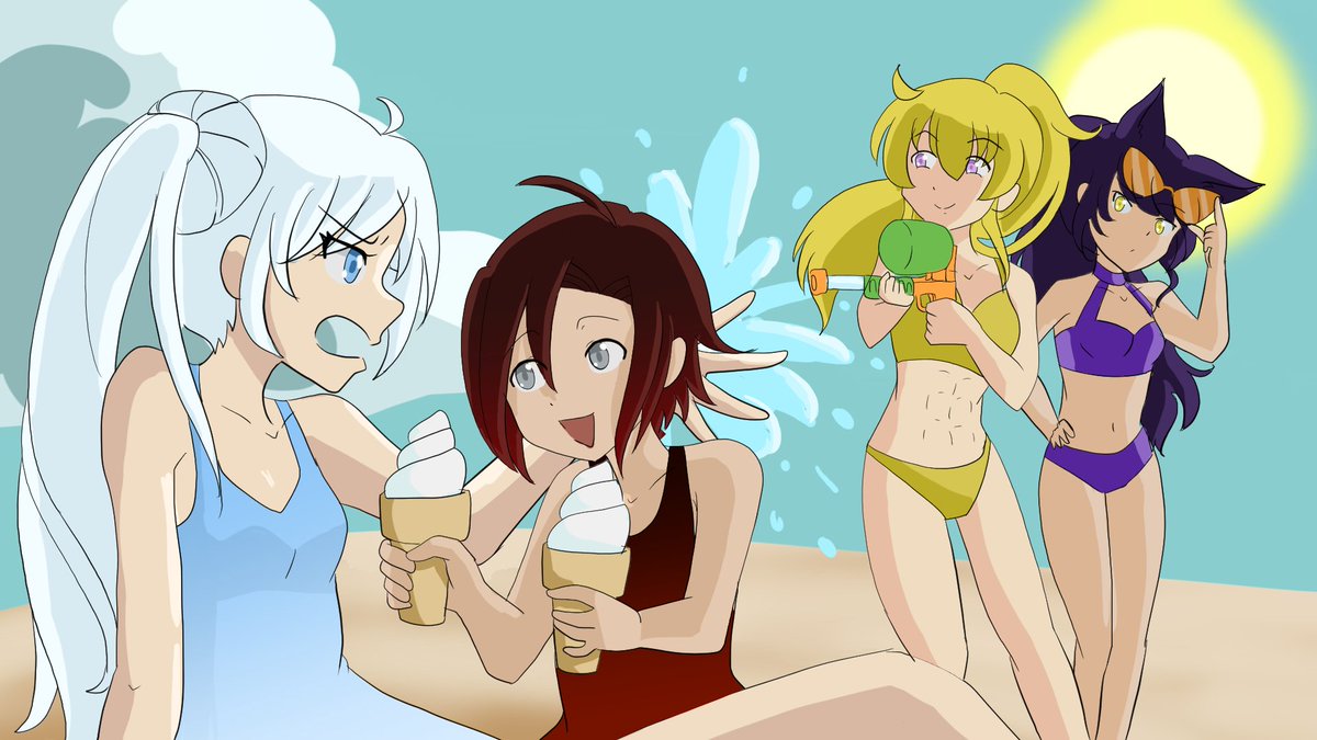 VioletKitsune's tweet photo. Summer vacation has started and I was feeling in the mood to draw up a summer beach with team RWBY. I entered it into the Grimm Tidings Community Banner event and won, so my day has been made.
#RWBY #DustQueen #Beach https://t.co/uXt2wNGdYj