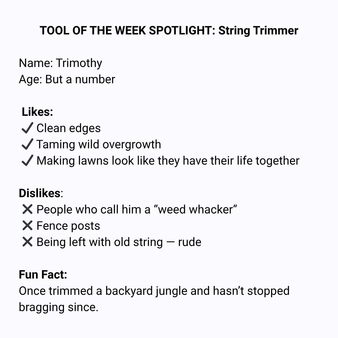 YorkAceHardware's tweet photo. TOOL OF THE WEEK: Meet Trimothy, one of our beloved MVPs of the season. https://t.co/6RtATtZtMx