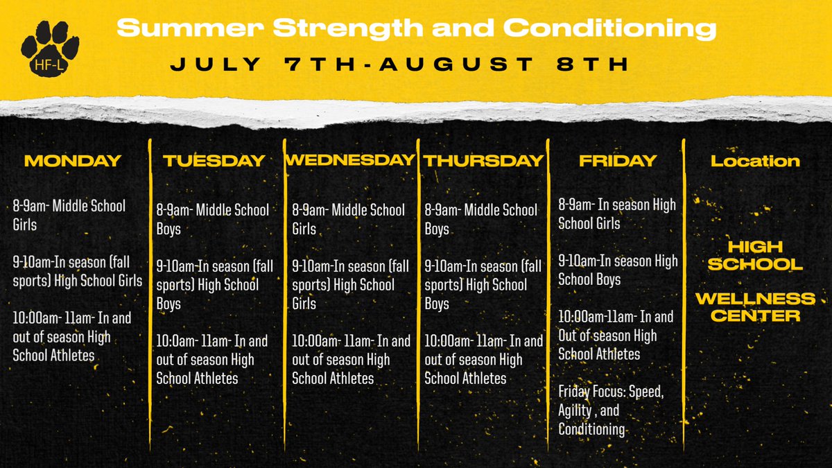 Summer Strength Program starts July 7th! Open to all incoming 7th-12th grade students. Led by HFL Strength Coach Ernie Leal.