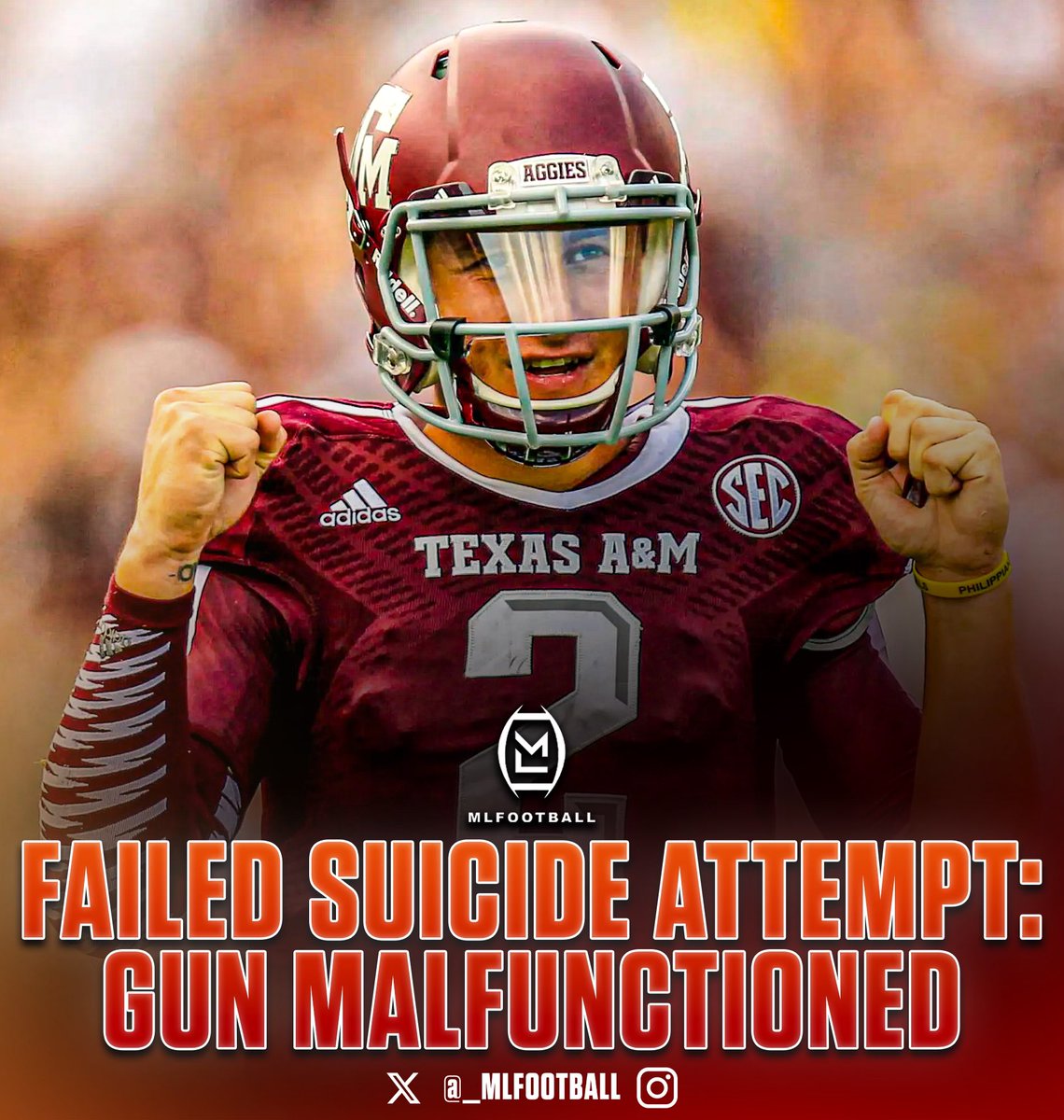 🚨🚨WARNING🚨🚨

Iconic Texas A&amp;M QB Johnny Manziel says he attempted suicide after the #Browns cut him, but the gun malfunctioned when he pulled the trigger.

Manziel revealed that he was later given a bipolar disorder diagnosis, “The wires in my head seemed to be very twisted.”