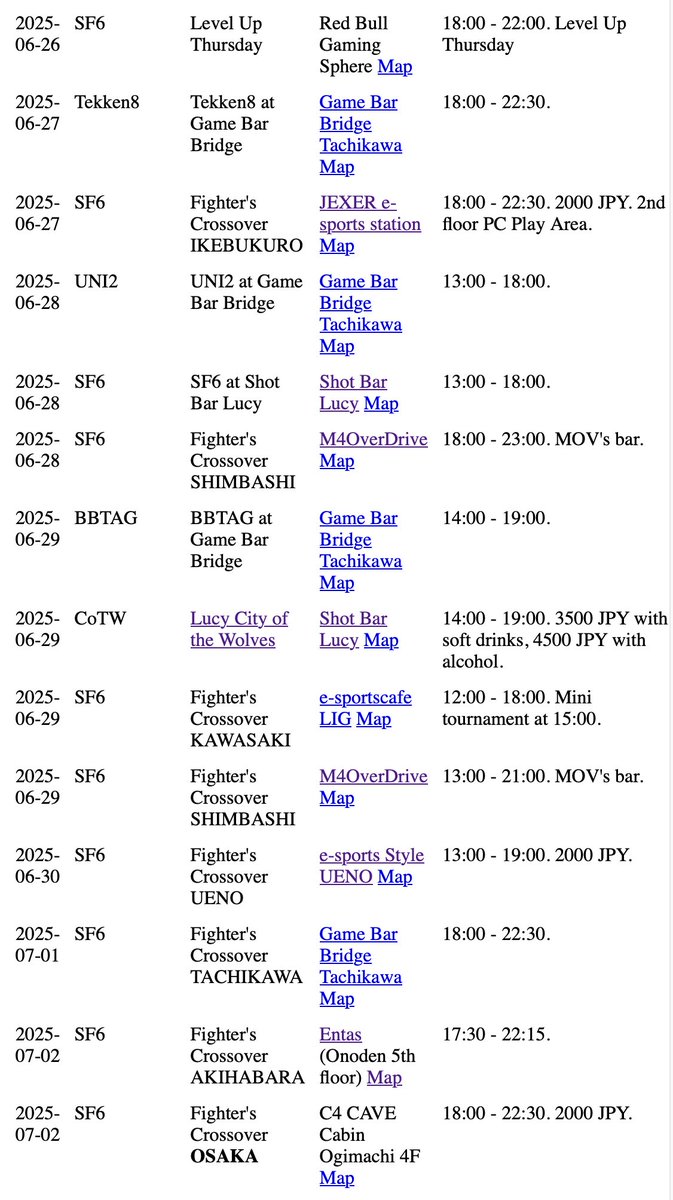 DocFugu's tweet image. Fighting game events going on in or around Tokyo that I know about. Complete list at fugutabetai.com/tokyo_fgc.html