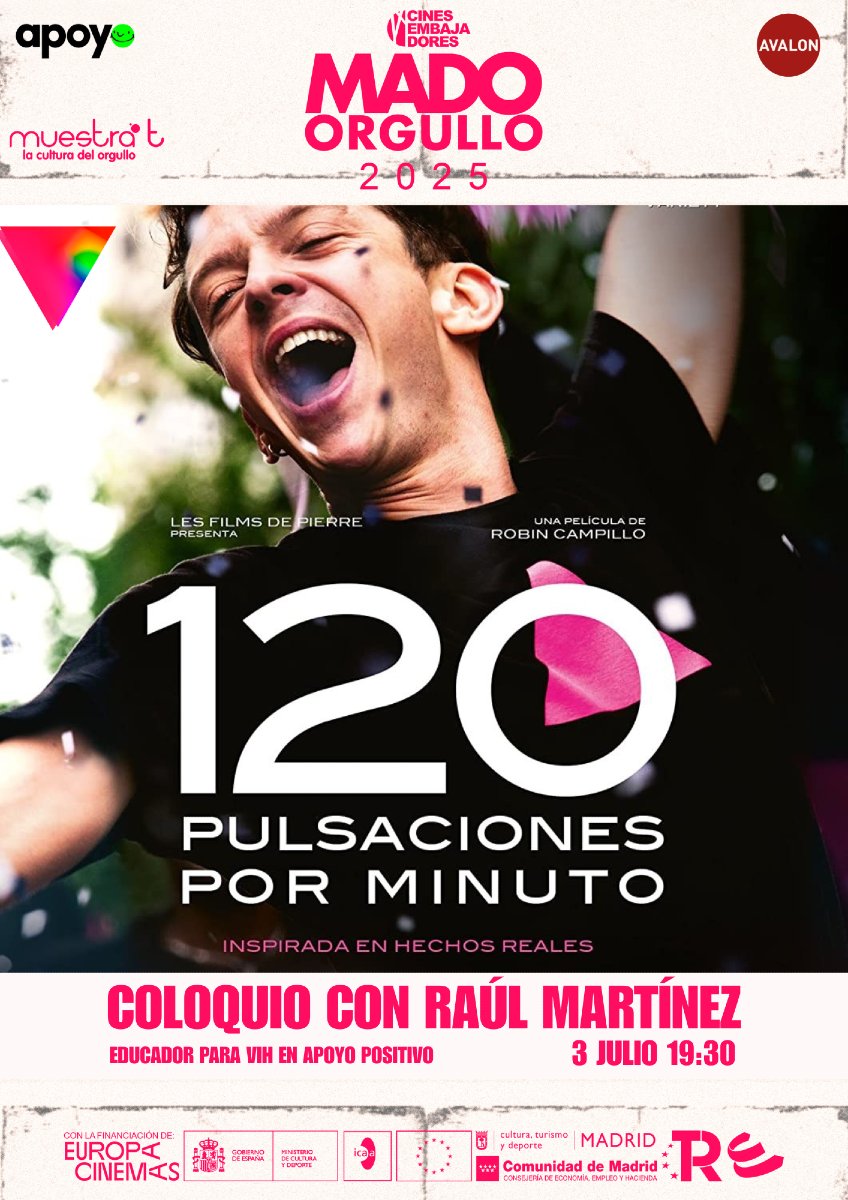 Clausuramos el ciclo LGTBIQ+ con la película de Robin Campillo "120 pulsaciones por minuto" ❤️

Una sesión en colaboración con <a href="/Apoyopositivo/">Apoyo Positivo</a> y <a href="/Avaloncine/">Avalon</a> para clausurar un ciclo muy importante para nosotrxs! cinesembajadores.es/pelicula/mado-…
