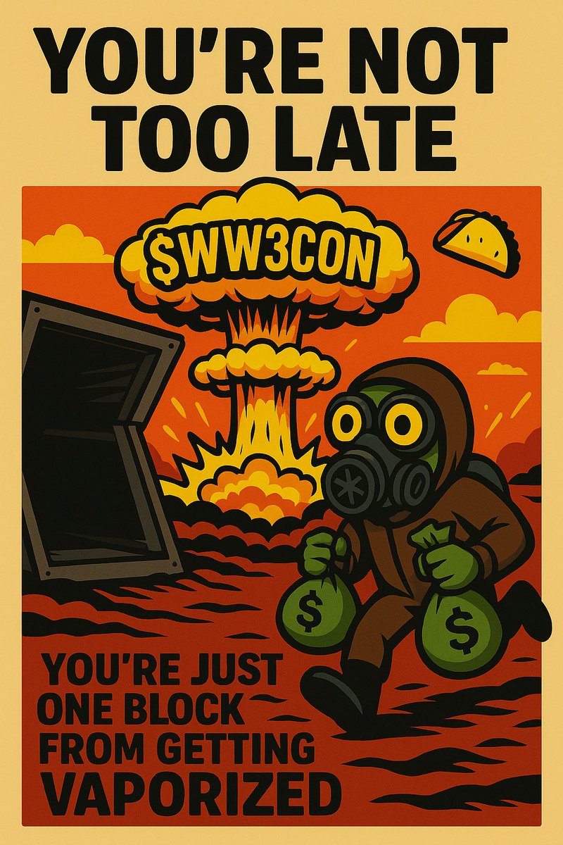 o_ww3con's tweet photo. You’re not too late.
You’re just one block from getting vaporized by $WW3CON.

0 presale. 0 chill. 100% Solana warpath.

Enter the bunker or get torched.

#WW3CON #Solana #MemeWar #BuyTheTaco https://t.co/IRLOFdy2YI