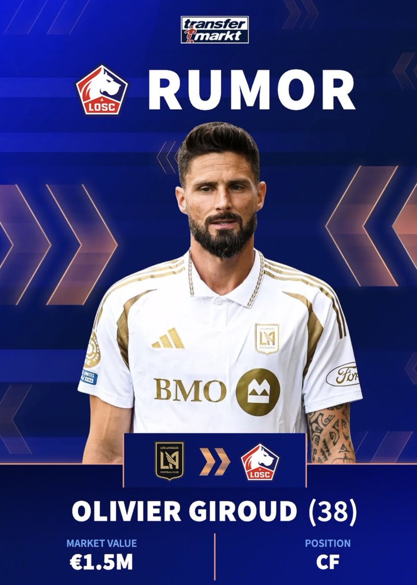 NorthEndReport's tweet photo. RUMOR: French club LOSC Lille are interested in Giroud and have reportedly already opened discussions with the Frenchman. (per Transfermarkt) #LAFC https://t.co/Xl6qPkgMDe