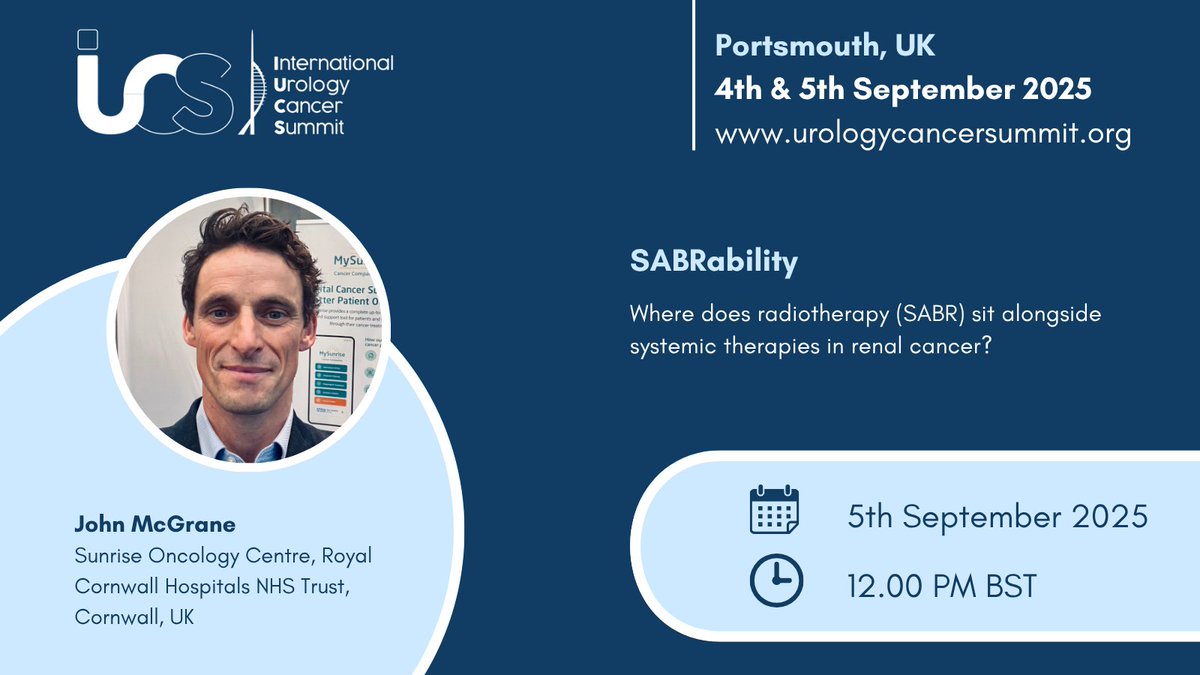 International Urology Cancer Summit (@urologysummit) on Twitter photo Where does #radiotherapy (SABR) sit alongside systemic therapies in #renalcancer?
Join us & discuss with <a href="/mcgranjo777/">John McGrane</a> from Sunrise Oncology Centre, <a href="/RCHTWeCare/">Royal Cornwall Hospitals NHS Trust</a> in presence or virtually!
Discover more and register for free
🧷ow.ly/EBl850VSvQw
#Oncology #IUCS25 #urology Where does #radiotherapy (SABR) sit alongside systemic therapies in #renalcancer?
Join us & discuss with <a href="/mcgranjo777/">John McGrane</a> from Sunrise Oncology Centre, <a href="/RCHTWeCare/">Royal Cornwall Hospitals NHS Trust</a> in presence or virtually!
Discover more and register for free
🧷ow.ly/EBl850VSvQw
#Oncology #IUCS25 #urology