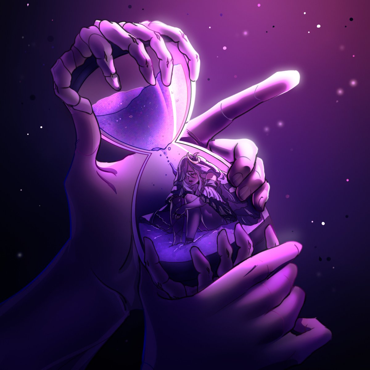 In the end, the hourglass doesn’t shatter. It fills again, waiting for her return. 

Even gods are not spared the passage of time. 

To be reborn is not a gift… it is a curse etched in time.

🎨: VioletWitchhh