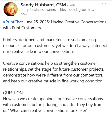 sandyhubbard's tweet photo. Hola, friends. It's Wednesday and time for a new topic in our free #PrintChat group. You don't have to be a printer to appreciate print. Feel free to apply the topic to your own experiences and hang out with some really nice people.
https://t.co/3uEdi09QuF https://t.co/yoQQohZ13i