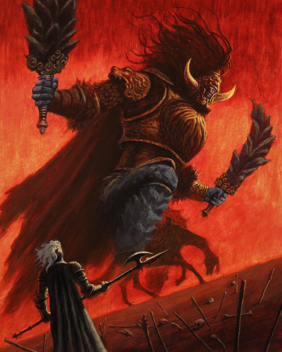 pedrogoferreira's tweet image. Starscourge Radahn, acrylics on paper.
I'm doing one more ER boss illustration, so I'd love to hear some suggestions!