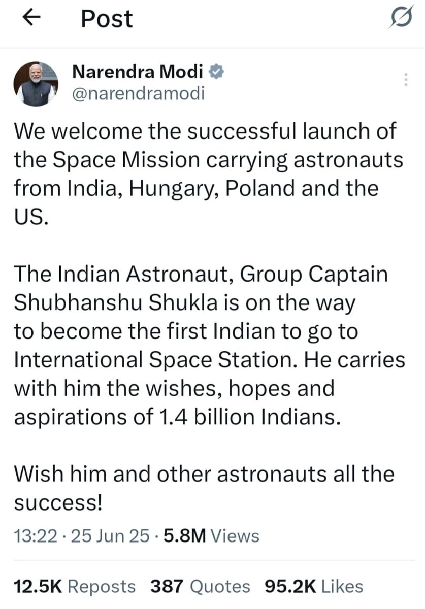 Congratulation and wish all the best to Indian born Astronaut Mr.Sudhanshu Shukla...