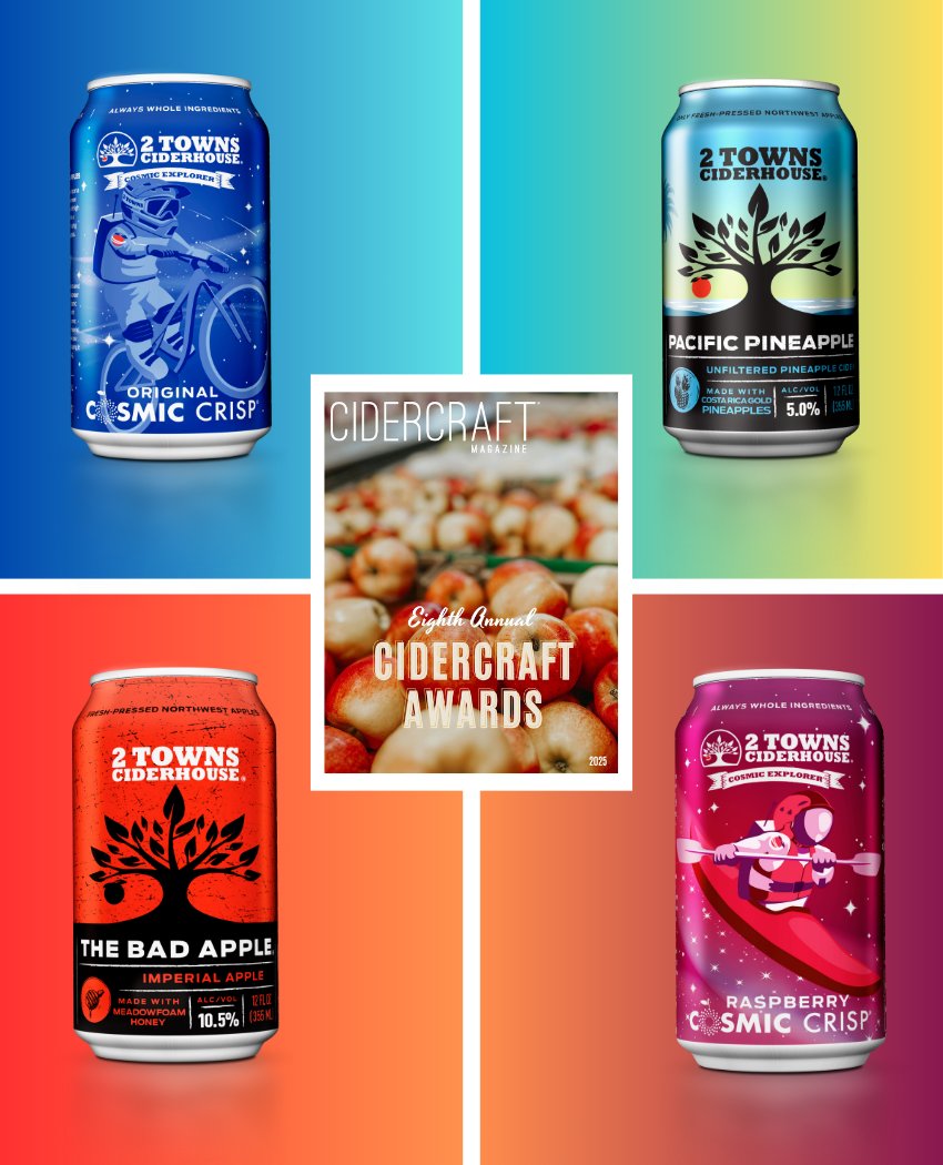 We’re honored to bring home some shiny new hardware from the @cidercraftmag awards! ✨
🥇🥇 Double Gold – Original Cosmic Crisp
🥇 Gold – Pacific Pineapple
🥈 Silver – The Bad Apple
🏅 Judges’ Pick – Raspberry Cosmic Crisp
Thanks to the judges &amp; our cider fam! 🍎💚