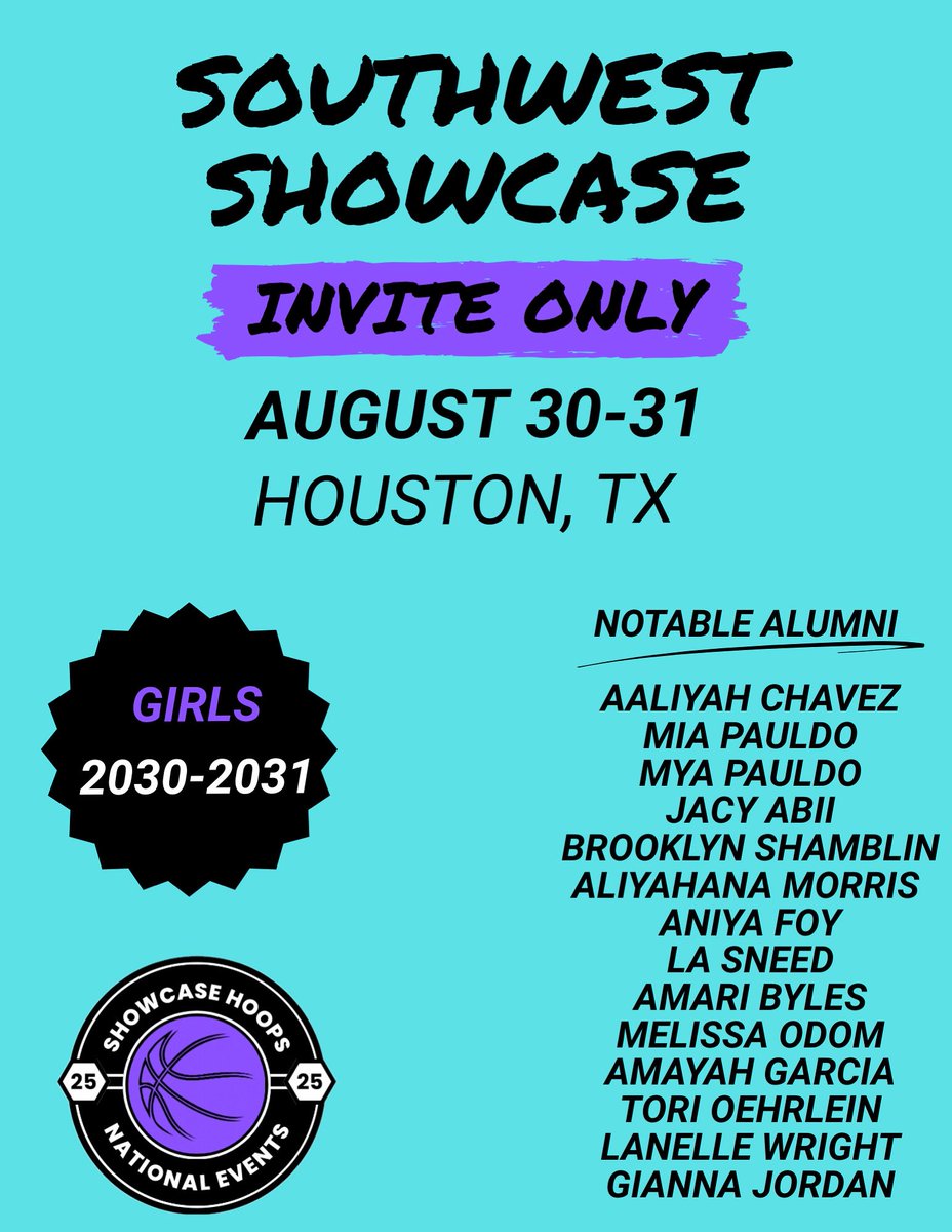 The 5th annual Southwest individual Showcase will take place August 30-31 in Houston, TX. This invite only event will showcase some of the nations best upcoming stars of the future. Girls 2030-2031 you’re up!!