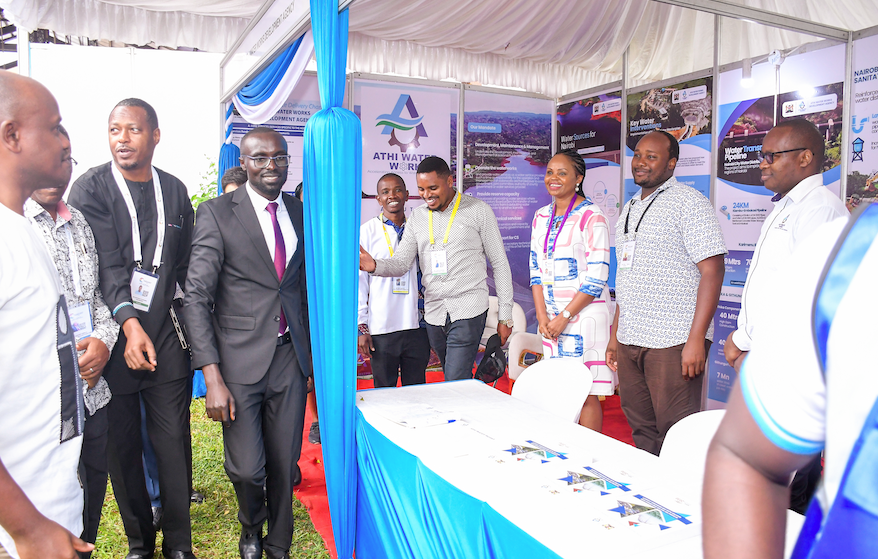 AthiWaterWorks's tweet image. On the sidelines of the Kenya Water and Sanitation Conference taking place at Pride Inn Mombasa, the CS Water @mugaa_eric visited our stand and was taken through key water and sanitation interventions aimed at improving access to clean water and improved sanitation.