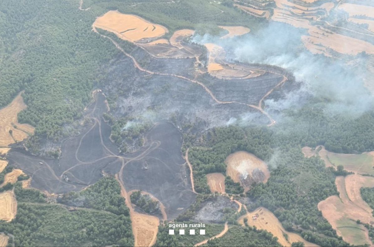 Agents Rurals (@agentsruralscat) on Twitter photo 🔴 ACTUALITZACIÓ (25/06 - 20:00H): l'incendi a Rajadell (Bages) afecta una superfície d'unes 30,5 hectàrees de terreny (18,41 ha forestal i 12'09 ha agrícola), segons dades provisionals.
Treballem amb la hipòtesi d'una màquina recol·lectora com a possible causa del foc. 🔴 ACTUALITZACIÓ (25/06 - 20:00H): l'incendi a Rajadell (Bages) afecta una superfície d'unes 30,5 hectàrees de terreny (18,41 ha forestal i 12'09 ha agrícola), segons dades provisionals.
Treballem amb la hipòtesi d'una màquina recol·lectora com a possible causa del foc.
