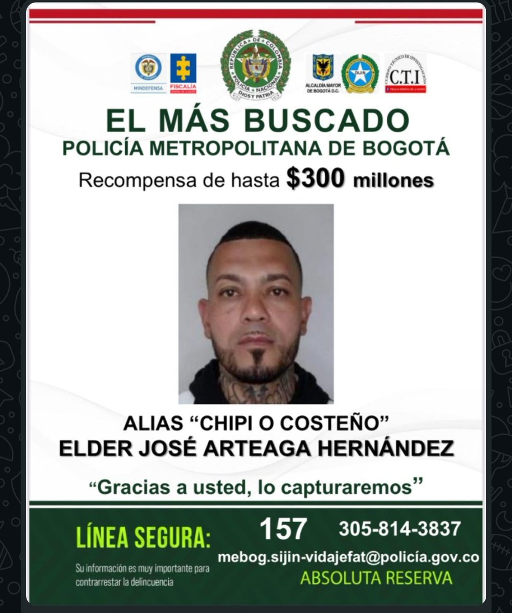 #AhoraColombia es el momento de poner fin a la delincuencia.
Que empiece la cacería para este sapo hijo de p..... que mandó a matar a Miguel Uribe. Rt por favor.
