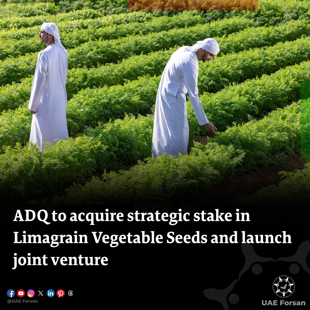 ADQ and Limagrain, an agricultural cooperative and international seed group, have entered into exclusive discussions for ADQ to acquire a 35 per cent stake in Limagrain Vegetable Seeds (LVS), the vegetable seed division of Limagrain 
#ADQ #AbuDhabi #InvestingInGrowth