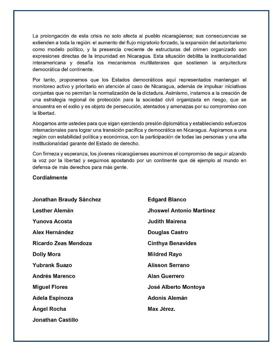 📣 Alzamos la voz desde Antigua y Barbuda
En el marco de la Asamblea #OEA, exigimos que la dictadura en Nicaragua no quede fuera de la agenda hemisférica. 
Existen +60 presos políticos, represión transfronteriza y una ciudadanía silenciada que claman por justicia y democracia.