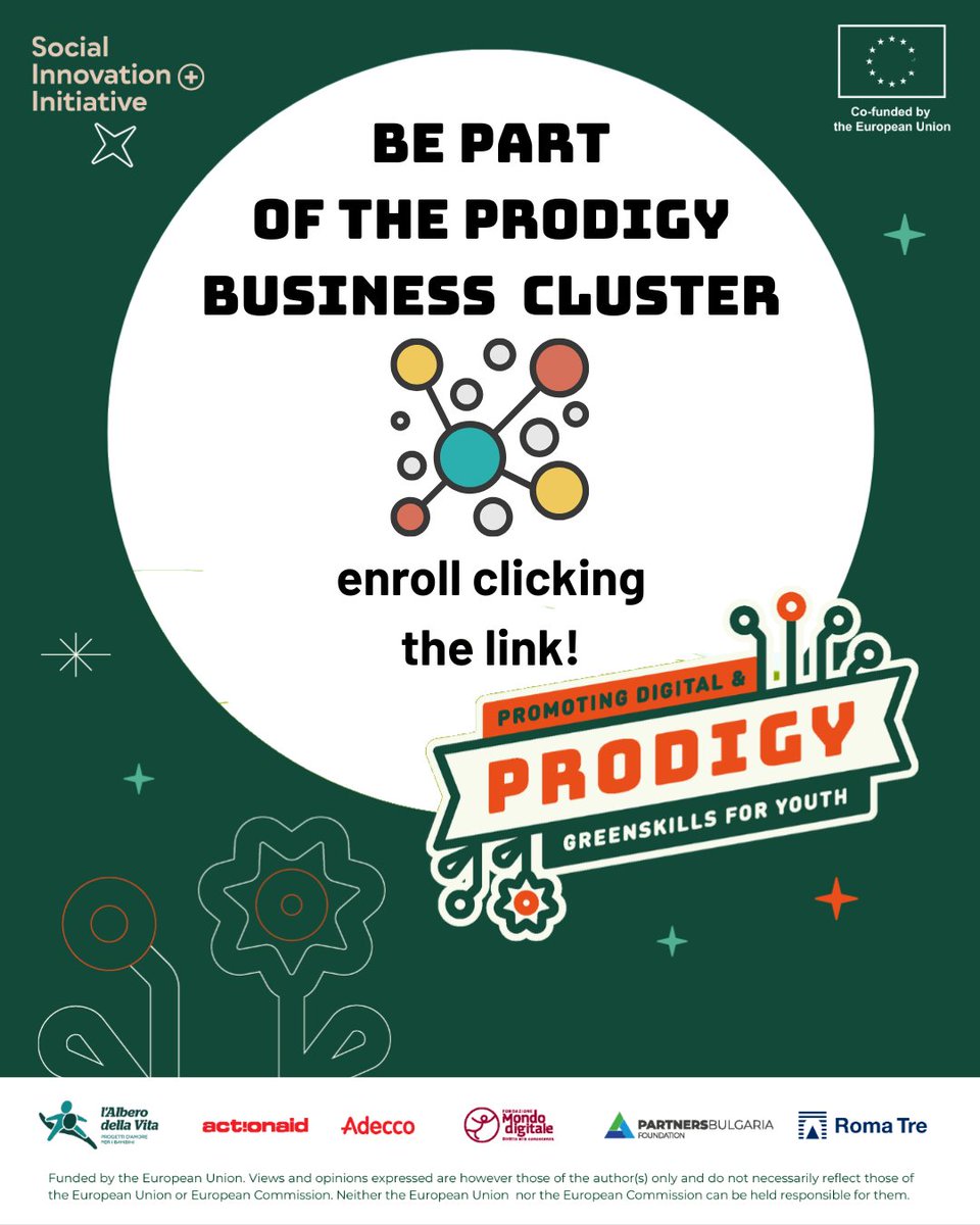 Is your company future-ready? Join the #PRODIGY Business Cluster to
🤝Connect with global partners  
👩‍💻Access digital &amp; green-trained youth  
🌐Be part of a European initiative
📍Active in Naples, Palermo, Thessaloniki &amp; more Apply now: bit.ly/ClusterAzienda…