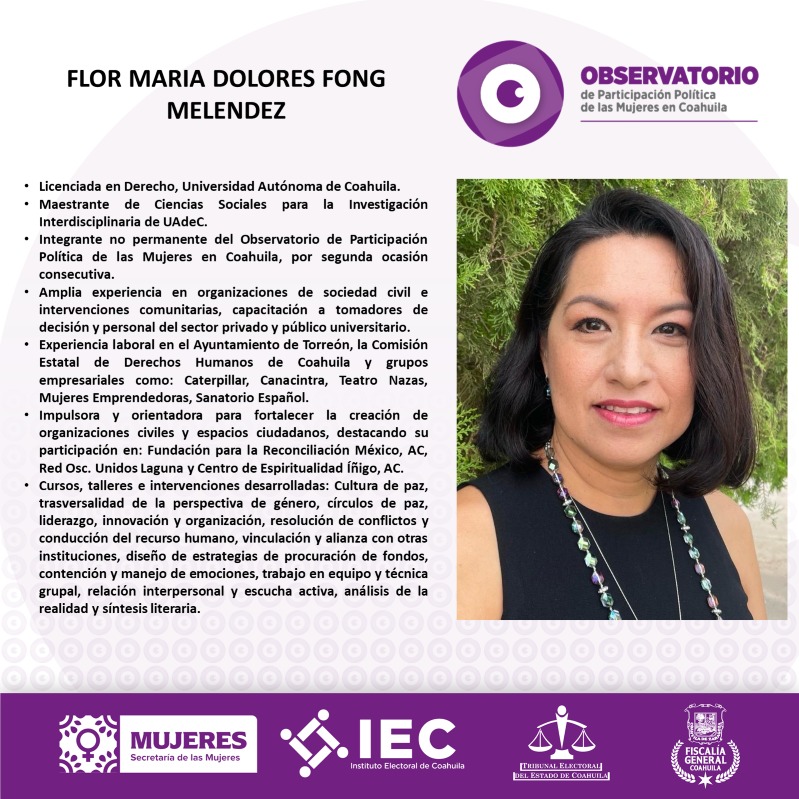 Conoce a nuestras integrantes no permanentes!!

El día de hoy te presentamos a Flor María Dolores Fong Melendez.