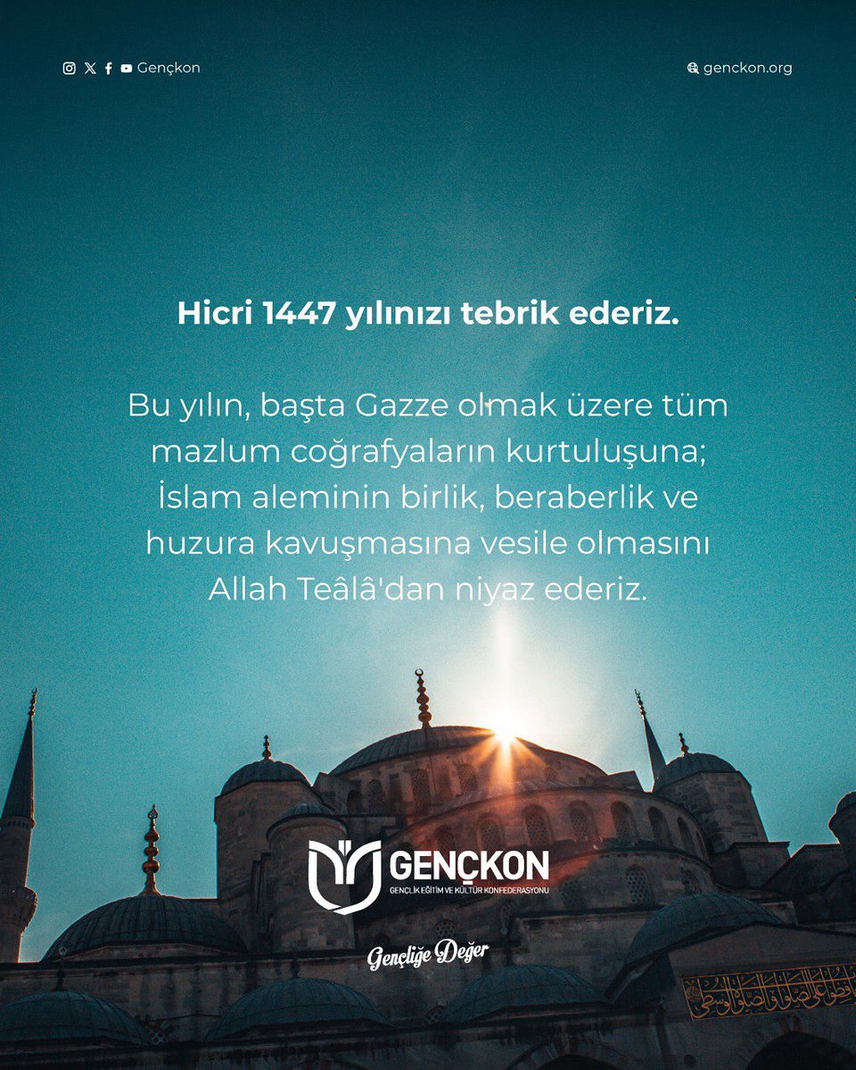 Hicri 1447 yılınızı tebrik ederiz.

Bu yılın, başta Gazze olmak üzere tüm mazlum coğrafyaların kurtuluşuna; İslam aleminin birlik, beraberlik ve huzura kavuşmasına vesile olmasını Allah Teâlâ'dan niyaz ederiz.