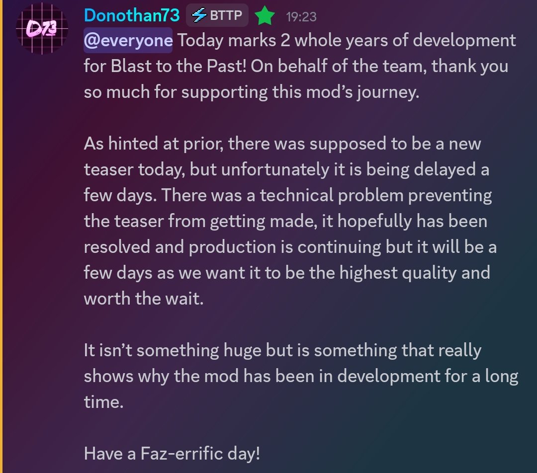 TeamBttP's tweet image. Hey everyone! A small update on today's development update for the 2 year milestone for what was planned - unfortunately there have been technical issues, however it will be continued to be made in best quality!
Stay tuned, we won't leave you empty handed!
#sbblastttothepast