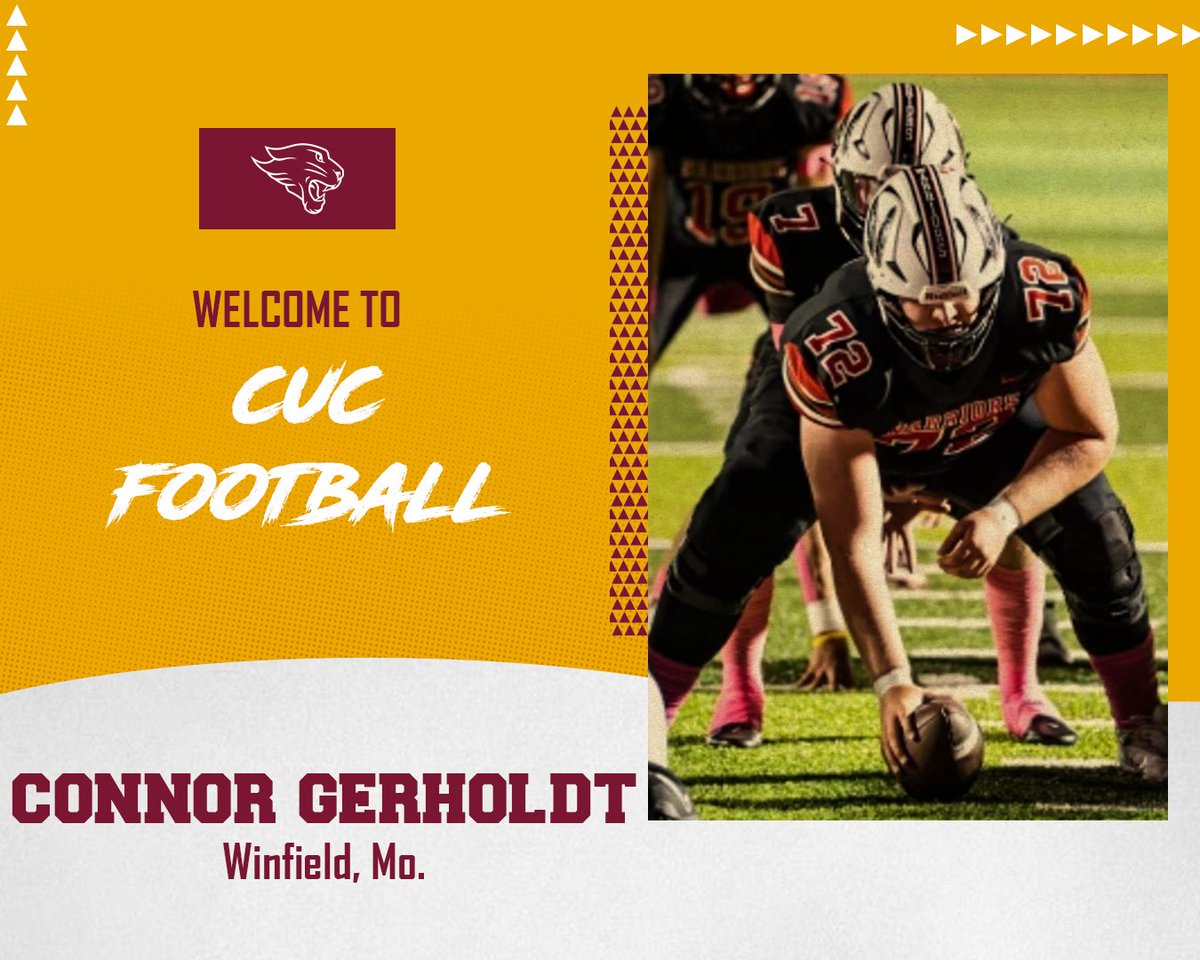 It's time to welcome another new family member for the 2025 season ⬇️                              

Meet our offensive linesman from Winfield, Missouri.          

Welcome to the CUC Family, Connor Gerholdt!!