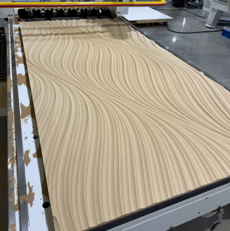 CROnsrud's tweet image. Thank you to all who joined us at our factory today! We enjoyed running the live demos for you, such as this cool wavy panel design. If you weren’t able to attend, hopefully we'll see you at #AWFSFair in Las Vegas in July, where we'll be showcasing more live demos.