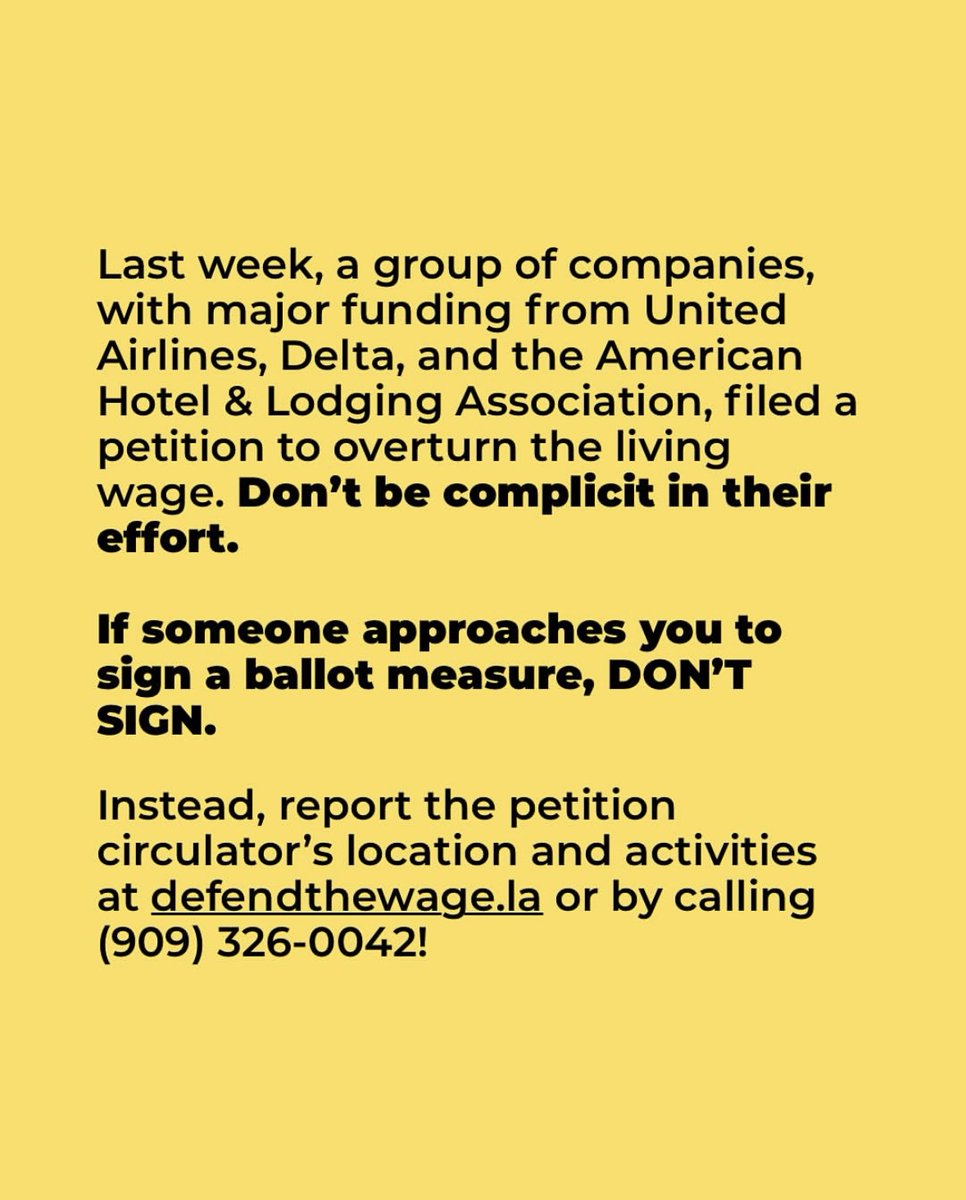 WGAWest's tweet image. If someone approaches you to sign a ballot measure, don't sign! Instead, report the petition circulator's location and activities at defendthewage.la or by calling 909-326-0042.