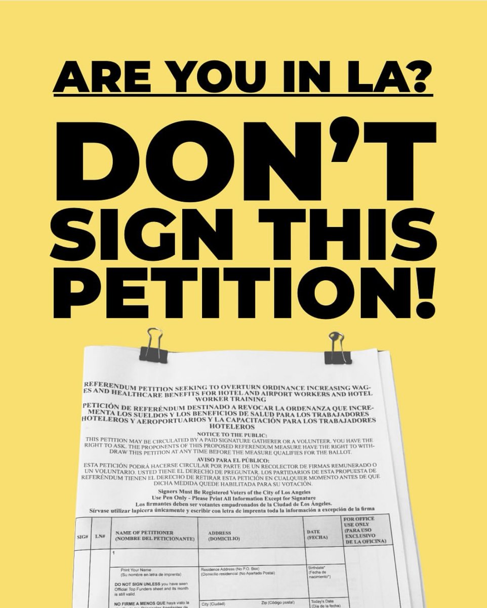 WGAWest's tweet image. If someone approaches you to sign a ballot measure, don't sign! Instead, report the petition circulator's location and activities at defendthewage.la or by calling 909-326-0042.