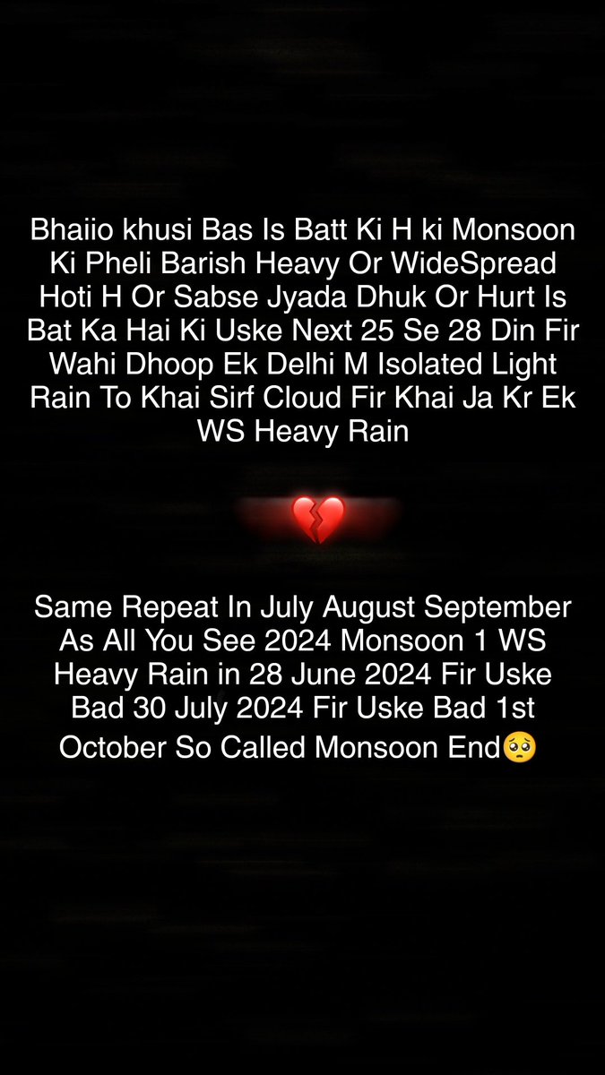 Shubham Singh (@_shubhamsinghh) on Twitter photo Kia is saal b esa he hoga
Ek he din m triple digits number or uske bad fir 0.1
Kia is bar b ek WS heavy rain Delhi or ncr m june july august or sept m
Apki kia Raye h Zarur btaye sabhi bhai Ye mat ignore krna ki apki kisi se ni banti to ap ni batyenge
<a href="/ThunderWildWx/">ThunderWild Weather</a> @pkusrain Kia is saal b esa he hoga
Ek he din m triple digits number or uske bad fir 0.1
Kia is bar b ek WS heavy rain Delhi or ncr m june july august or sept m
Apki kia Raye h Zarur btaye sabhi bhai Ye mat ignore krna ki apki kisi se ni banti to ap ni batyenge
<a href="/ThunderWildWx/">ThunderWild Weather</a> @pkusrain