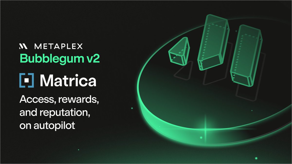 Metaplex ๐ฆพ (@metaplex) on Twitter photo 1/ Access, rewards, and reputation, on autopilot.
<a href="/MatricaLabs/">Matrica ๐ณ</a> is integrating Bubblegum v2 to power scalable, onchain community tools across Solana and beyond.
Hereโs how it works ๐ 1/ Access, rewards, and reputation, on autopilot.
<a href="/MatricaLabs/">Matrica ๐ณ</a> is integrating Bubblegum v2 to power scalable, onchain community tools across Solana and beyond.
Hereโs how it works ๐