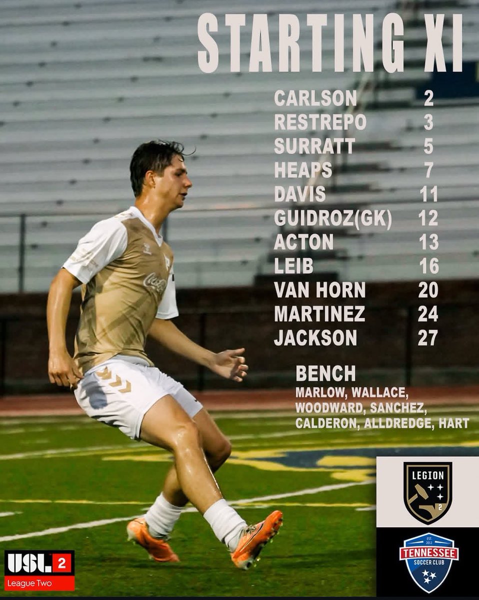 Timothy Belin (@timothybelin_) on Twitter photo Back at Dunnavant Valley for round 2 of today’s <a href="/legionpath2pro/">legionpath2pro</a> doubleheader against Tennessee SC.
Legion WFC won their matchup 4-1, time to see if the boys achieve a similar feat.
Legion II lineup ⬇️ Back at Dunnavant Valley for round 2 of today’s <a href="/legionpath2pro/">legionpath2pro</a> doubleheader against Tennessee SC.
Legion WFC won their matchup 4-1, time to see if the boys achieve a similar feat.
Legion II lineup ⬇️