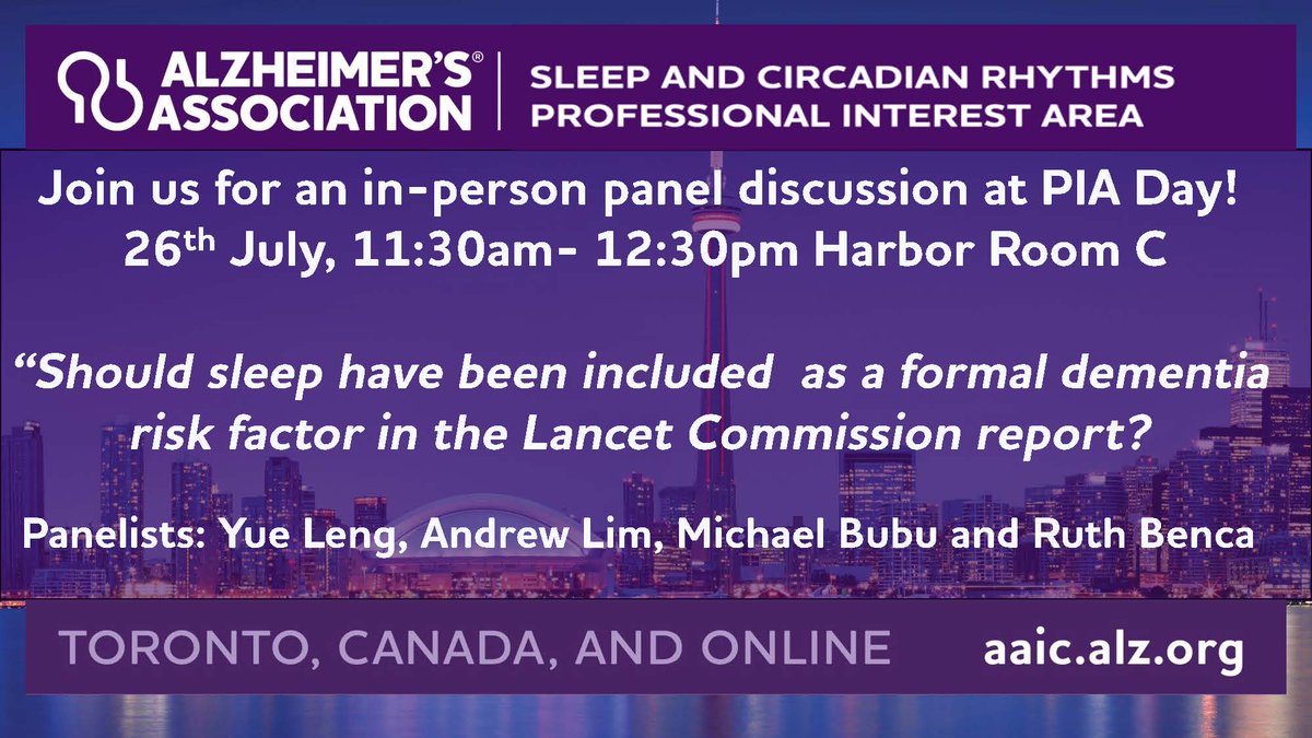 SleepPIA's tweet image. 🧠 Sleep & dementia risk—should it be formalized?
Join us at #AAIC2025 for a panel hosted by the Sleep & Circadian Rhythms PIA:
🗓️ July 26 | ⏰ 11:30am | 📍 Harbor Room C, Toronto
With Yue Leng, Andrew Lim, Michael Bubu & Ruth Benca
🔗 aaic.alz.org