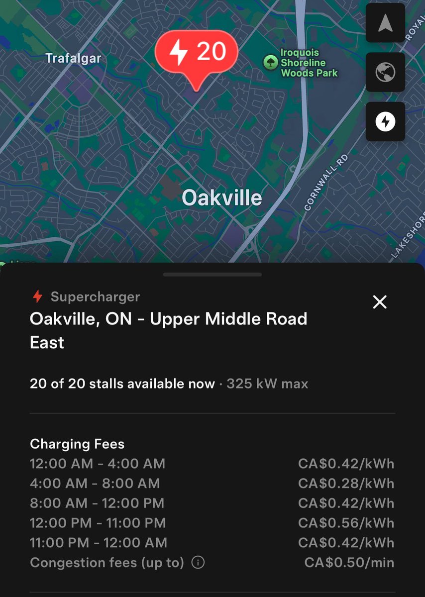 Drive Tesla 🇨🇦 (@driveteslaca) on Twitter photo UPDATE: Turns out the wait wasn't too long, the new V4 (V3.5) Oakville Supercharger is now live! 🇨🇦⚡️
Prices vary from $0.42/kWh off-peak to $0.56/kWh during peak hours (noon-11pm).
📸: JML Electric <a href="/TeslaCharging/">Tesla Charging</a> UPDATE: Turns out the wait wasn't too long, the new V4 (V3.5) Oakville Supercharger is now live! 🇨🇦⚡️
Prices vary from $0.42/kWh off-peak to $0.56/kWh during peak hours (noon-11pm).
📸: JML Electric <a href="/TeslaCharging/">Tesla Charging</a>